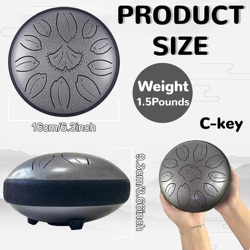 TUOKING Steel Tongue Drum 6 Inch 11 Notes C Key Rain Drum for Adults and Beginners, Handpan Drum Sound Healing Musical Instrument Gift for Meditation, Yoga, Music Lovers(Silver) - Image 3